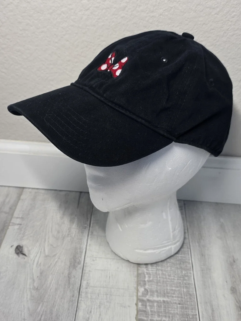 Disney Black Kids Baseball Hat with Red Polka Dot Bow Accent